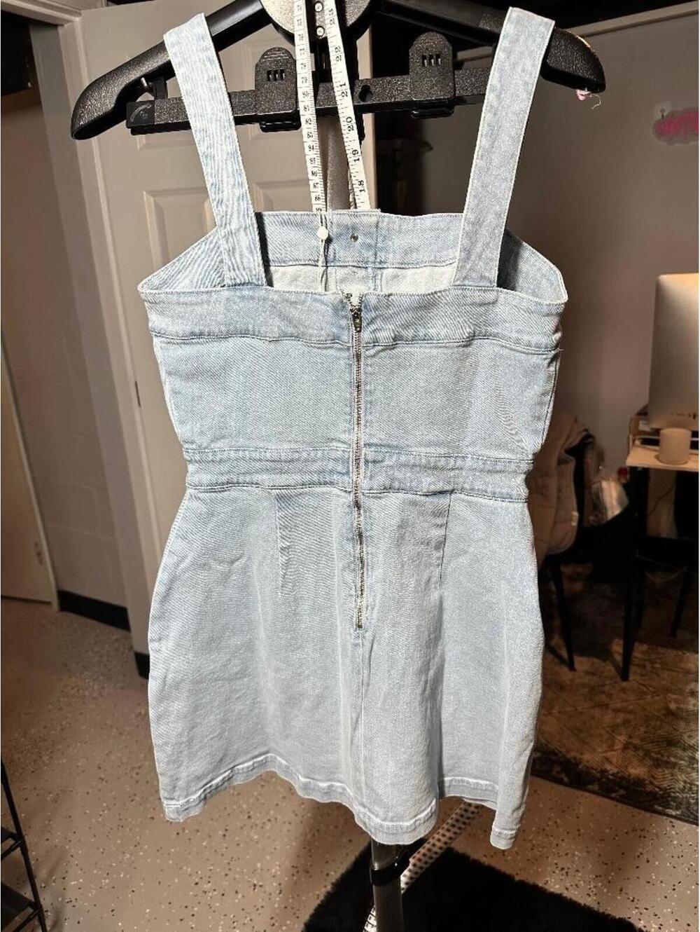 Amanda Uprichard Denim Mini Dress Light Wash Snap Front Sleeveless Size M NWT - Picture 6 of 6